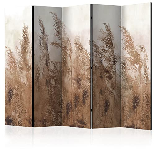 decomonkey Paravent Raumteiler Innen Pflanzen 225x172 cm 5 Teilig Einseitig Room Divider Wall Raumteiler Stehend Trennwand Sichtschutz Spanische Wand Sichtschutzwand Wohnzimmer Holz Weizen Natur