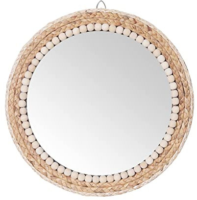 SWTHONY 38,1 cm Boho Runder Hängender Wandspiegel Dekorativer Rattan-Kreis Wandspiegel für Bauernhaus, Wohnzimmer, Schlafzimmer, Badezimmer