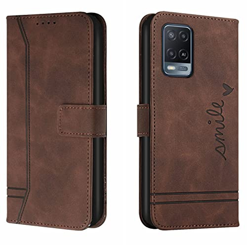 Lihondar Kompatibel mit Oppo A55 5G/A53S 5G/A54 4G/Realme V11 5G Hülle, Klappbar Handyhülle Klapphülle mit Kartenfach Handytasche Handy Schutzhülle Tasche Leder Wallet Flip Case Book Cover (Braun)