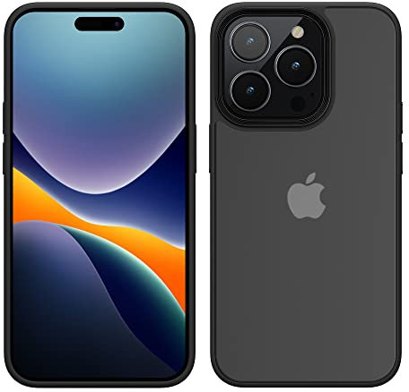 kwmobile Hülle für das iPhone 14 Pro Hülle - Transparente Hartschale - Stoßfeste Handyhülle aus Weichem TPU Silikon - Schwarz Matt Transparent