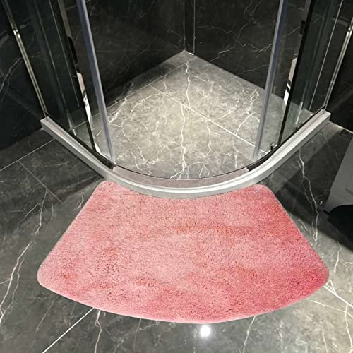 PRELGOSP Badteppich Eckdusche, Gebogener Badezimmerteppich rutschfest Eck Duschmatte, Badematte für Runddusche, Badematte Halbrund,Rosa