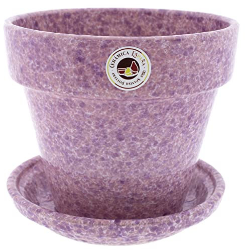 CERÁMICA ESPAÑA | Macetas de Barro Rojo | Macetas Decorativas | Macetas de cerámica | Macetas Exterior | Decorado Moteado Rosa - D04 | Decoración 100% Hecho a Mano | 20x20x18 cm | Plato Incluido