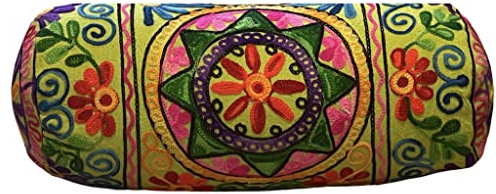 Original Kikan Funda de cojín de algodón bohemio de 46 x 18 cm, diseño de Takiya redondo para yoga, meditación, bordado, espalda y cuello, funda de almohada vegana (solo fundas)