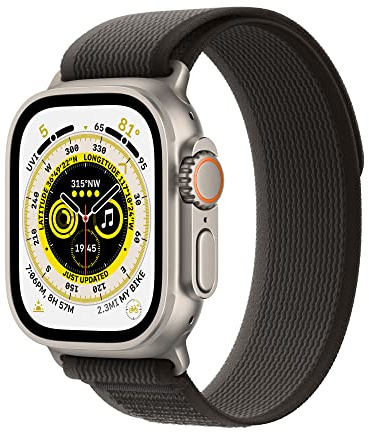 Apple Watch Ultra (GPS + Cellular, 49mm) Titanium Case with Black/Grey Trail Loop - M/L(Renewed)