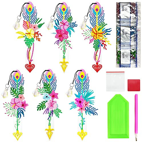 Diamond Painting Lesezeichen Kinder Feder Personalisiert Bookmark Set Bookmarks for Reading 6 Stück 5D DIY Diamant Painting Feder Lesezeichen zum Basteln Book Marks Mädchen für Geschenk (Stil 1)