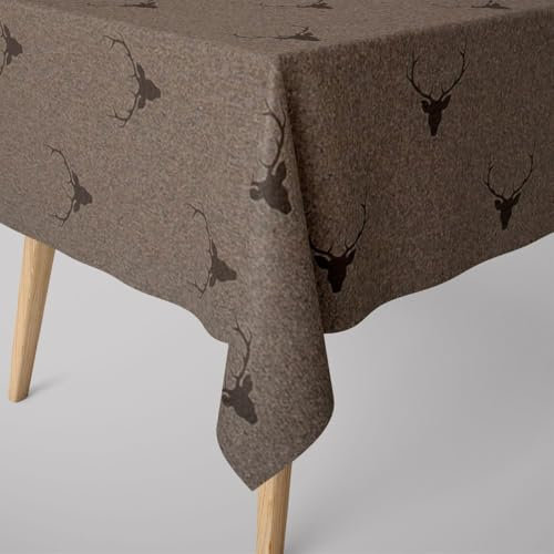 SCHÖNER LEBEN. Tischdecke Jacquard Hirschkopf Geweih braun Dunkelbraun, Größe:80x80cm