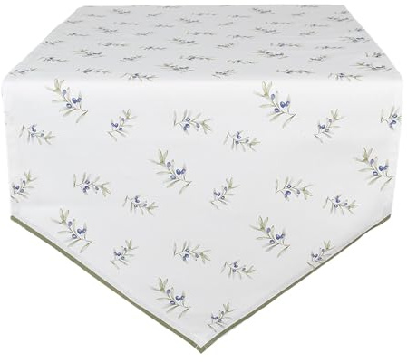 Clayre & Eef Tischläufer 50x160 cm Weiß Baumwolle Oliven