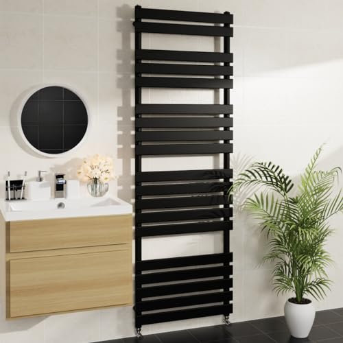 Warmehaus Minimalist Bathroom Flat Panel Heated Towel Rail Radiator Rad Black 1800x600mm - Modern Central Heating Space Saving Radiators - Perfect for Bathrooms
