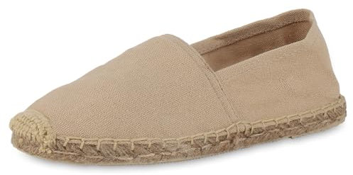 VAN HILL Damen Espadrilles Flach Bast Trendy Schuhe 214382 Beige 40