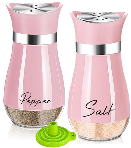 UDQYQ Ensemble salière et poivrière en acier inoxydable avec bouteille en verre, distributeur d'épices, accessoires de cuisine pour la maison, la cuisine, le restaurant, la table à manger (rose)