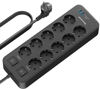Doxuanai Mehrfachsteckdose 10 Fach 3680W 16A,Steckdosenleiste Überspannungsschutz mit USB C Mehrfachstecker mit Schalter,Verteilersteckdose 2M für Zuhause,Büro-Schwarz