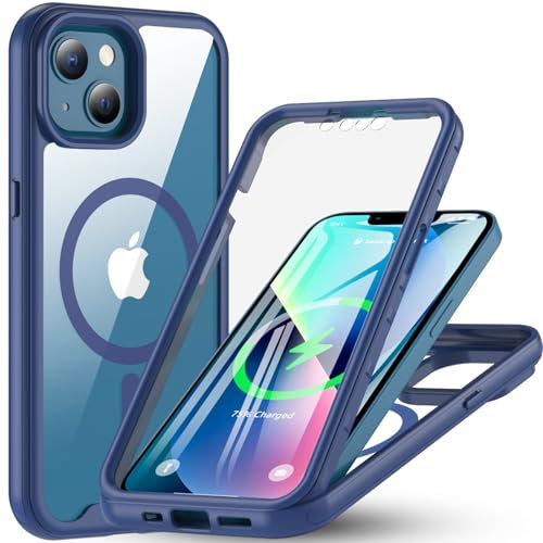 ottpluscase für Magnetische Hülle für iPhone 13/14, Kompatibel mit MagSafe, mit Integriertem Displayschutz, 360 Grad Ganzkörper Stoßfest Outdoor Handyhülle- Blau