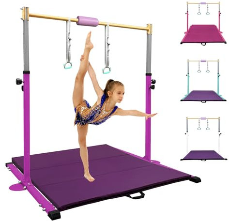 HomeSun Gymnastikstange für Kinder Robuste Kip Bar mit Ringen horizontale Turnreck für Heimtraining Höhenverstellbar 90-150cm Trainingsgerät bis 100 kg Alter 3-15