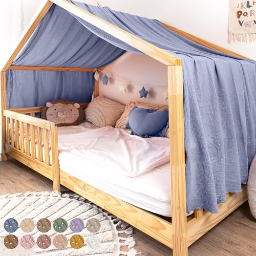 lilimaus Hausbett Himmel mit Gold Applikation [in 12 Farben] Betthimmel Hausbett aus 100% Baumwolle Musselin - Stoffhimmel für Hausbett Deko Mädchen & Jungen - Himmel für Hausbett Kinderbett Vorhang