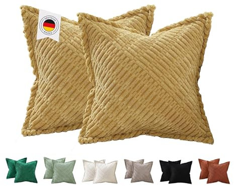 ALWINIA Kissenbezüge Senfgelb 45x45 2er Set aus Kordsamt - Weiche & Kuschelige Kissenhüllen für Sofakissen, Zierkissen & Dekokissen - Stilvolle Samt-Deko im Wohnzimmer & Schlafzimmer