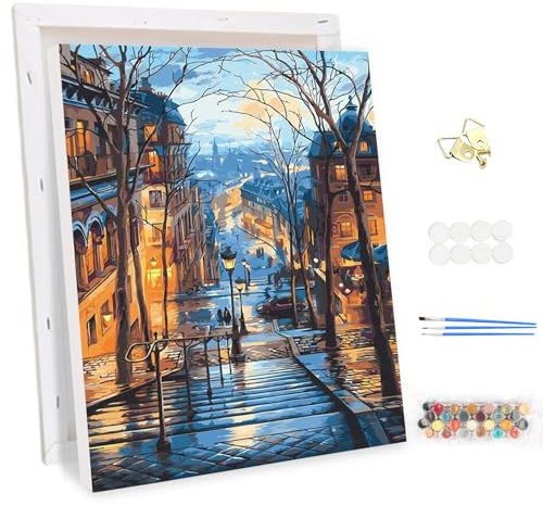 MEIYUDA Peinture par Numero Adulte avec Cadre, DIY Kit Peinture Paysage urbain européen, Pinceaux Peinture de Dessin de Pigment Acrylique, Loisirs Créatifs Adultes Decoration Maison Cadeau 30x40cm