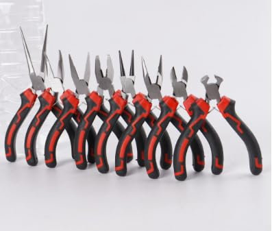Mini Pliers Set of 6 Pcs, Needle Nose, Long Nose, Bent Nose, Diagonal, End Cutting and Linesman, Jewelry Pliers Tools Kit for DIY, Electronic Repairing & Jewelry with Pouch