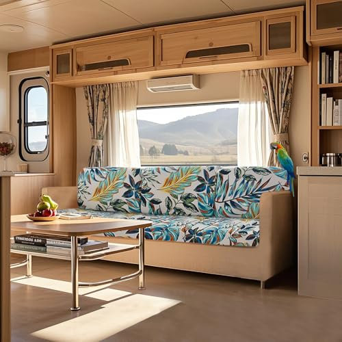 VFGFDJNDFX Bedruckte Sitzkissenbezug FüR Wohnwagen, Wohnmobil SitzbezüGe Mit 2 Cord, Universal Rv Polsterbezug Mit Design, KissenbezüGe FüR AnhäNger (Regenwald,Rückenlehnenbezug)
