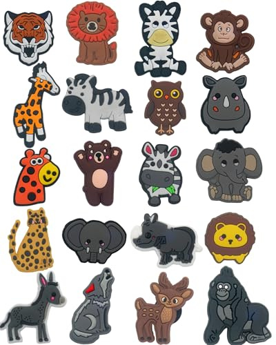 SAFITOYA 20PCS Jungle Animals Shoe Decoration Charms, PVC Charms for Shoes Wristband Decor, Shoe Charm Accessories for Out of Home Party Supplies Gifts
