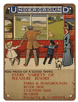 bqsjduidnc London Underground 1910 Poster Retro Blechschild Metallposter Vintage Schild Schild Kaffee Bar Home Outdoor Dekor Küche Eisen Malerei Cafe Club Man Cave Wandschild
