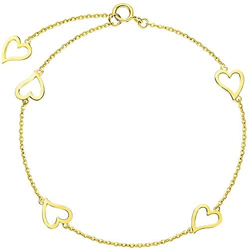 FANCIME 14 Karat Gold Armband für Damen mit Herz Anhänger aus Gelbgold 585 Charm Minimalistisch Geschenk Echt Schmuck für Mädchen Kinder,Armkette: 17+3 cm