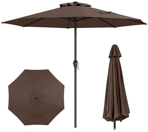 COSTWAY Sombrilla Terraza Exterior 250 cm, Sombrilla Jardin con Mango de Manivela, 8 Varillas, Parte Superior Ventilada, Protección Solar, Parasol Jardin para Patio, Patio, Junto a la Piscina (Café)