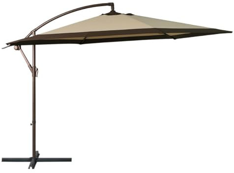 KZ GARDEN - Parasol de Jardin Inclinable Ø300cm Design Sable et Bordure Marron - Parasol déporté Toile Polyester Anti UV