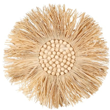Dekoratives Ornament, Nordische Wanddeko aus Raffia und Holz | Geflochtenes Design, Kreative Hängeoptik, Rustikale Hausdekoration fürs Wohnzimmer, Khakifarben