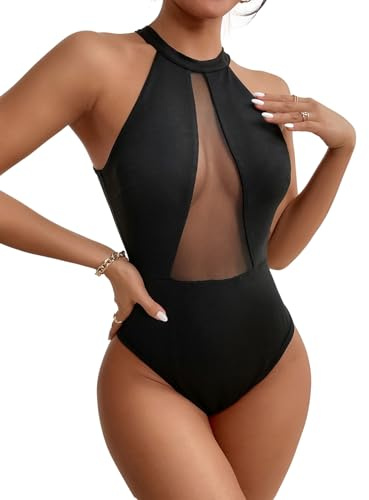 GORGLITTER Mesh Body Damen Neckholder Body Party Outfit Sexy Bodysuit | Cut Out Body, Festival Outfit, Rave Outfit, Sexy Body, Netzstoff Blusenbody