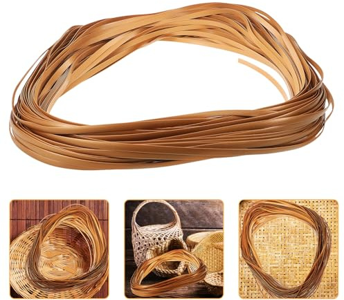 Bambusstreifen für Bastelarbeiten, Flexible Kunststoffrolle 7000x0,8x0,1cm | Goldfarbenes Flechtmaterial zum Zuschneiden, für Selbstgemacht Korbgeflechte, Pflanzkörbe, Schränke und Möbelarbeiten
