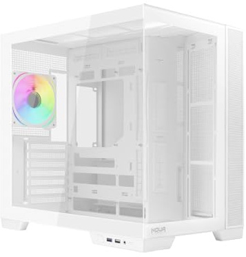 Noua Vision ZH900 | Case PC Gaming ATX Mid Tower | Ventola PWM ARGB | Struttura Doppia Camera | Supporto Raffreddamento Liquido 360 mm | Compatibile Back-Connect MB, Bianco