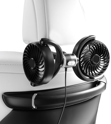 D-Lumina Ventilador Coche de 12V Doble Cabeza,Ventilador Giratorio 360 para Coche con 3 Velocidades,Ventilador USB,Ventilador de Clip para Vehículos Como Sedán,SUV,RV para Asientos Traseros