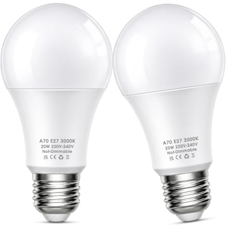 20W E27 LED Warmweiß Ersetzt 200W Lampe, 2000LM E27 Glühbirne Super hell | E27 Glühbirne, A70 Licht Leuchtmittel 3000K Warmweiss LED Birne, Nicht Dimmbar, 2 Stück