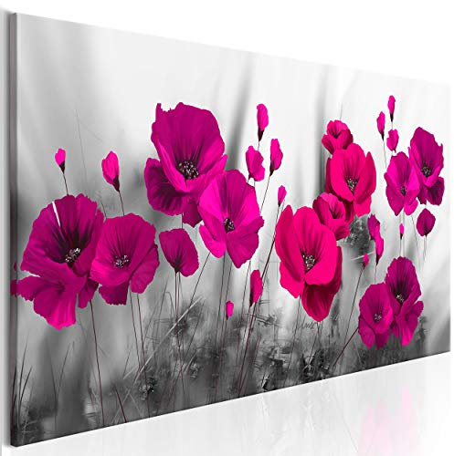 decomonkey Bilder Blumen Mohnblumen Rosa 120x40 cm 1 Teilig Leinwandbilder Bild auf Leinwand Vlies Wandbild Kunstdruck Wanddeko Wand Wohnzimmer Wanddekoration Deko Natur Weiß violett modern