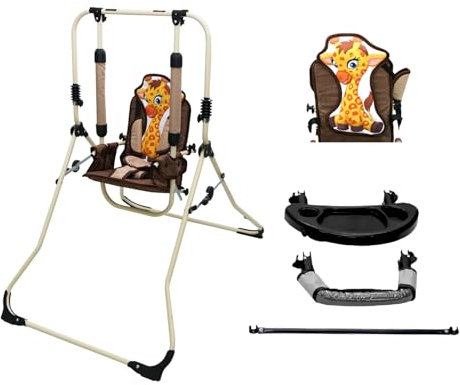 2in1 Skyline Kinderschaukel Babyschaukel Babywippe Zimmerschaukel Gartenschaukel Indoor Outdoor Baby Schaukel Hochstuhl in einem Sicherheitsgurt mit Bügel zusammenklappbar Drinnen Draußen (Giraffe)