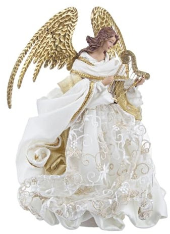 Milo srl Puntale per Albero di Natale Angelo H 30 CM Pupazzo con Ali in Metallo Oro Decorazione Natalizia (Oro)