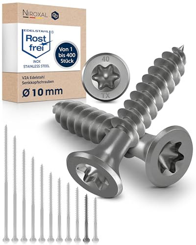 25x Vis à bois tête fraisée en Acier inoxydable Torx V2A vis inox 10x80 pour panneaux d'aggloméré Bois Filetage partiel 10mm fort 80mm long 25 pièce en acier A2