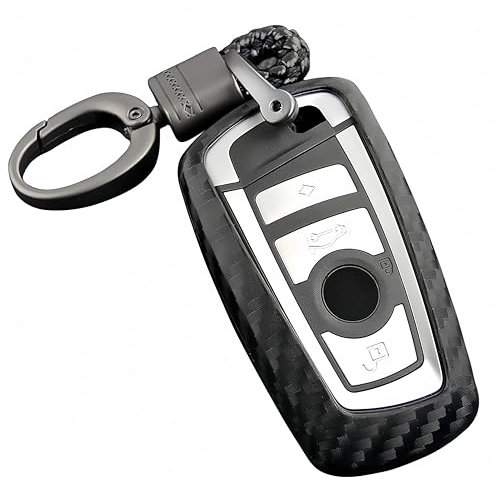 M.JVisun Weich Autoschlüssel Fall für BMW 1 Serie 2 3 Serie 4 Serie 5 Serie 6 Serie 7 Serie 5GT GT3 GT5 X1 X3 X4 M2 M3 M4 M5 M6 Silikon TPU Kohlefaser Muster Abdeckung - Schwarz - Weben Schlüsselbund