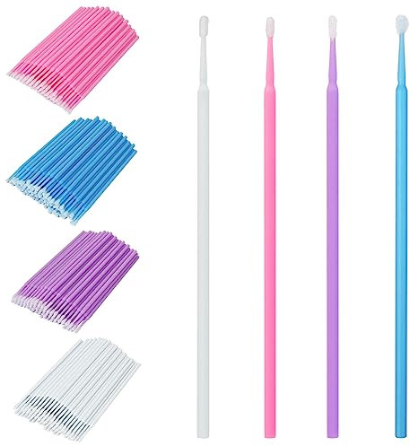 Shintop 400pcs Micro Applicator Brushes, Disposable Eyelash Extension Brushes for Makeup, Oral and Dental (Purple+Blue+Pink+White)
