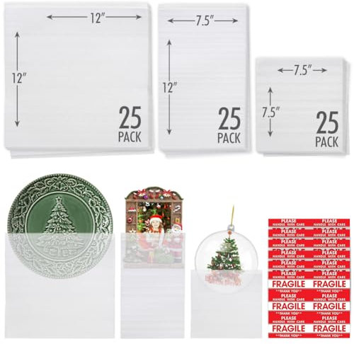 75 pcs Cushion Foam Pouches, 3 sizes Wrap Foam Packing Sheets to protect Mug Cup Glasses Plate Dishes, Moving Materials Kit Alternative to Bubble Cushioning Wrap for Ornaments