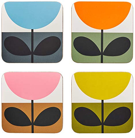 Orla Kiely OK629 Set of 4 Coasters-Sunflower Multi, Cork
