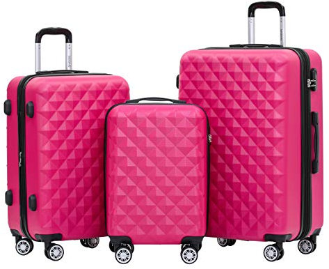 BEIBYE Zwillingsrollen 2066 Hartschale Trolley Koffer Reisekoffer Gepäck M-L-XL-Set (Peach, Set)