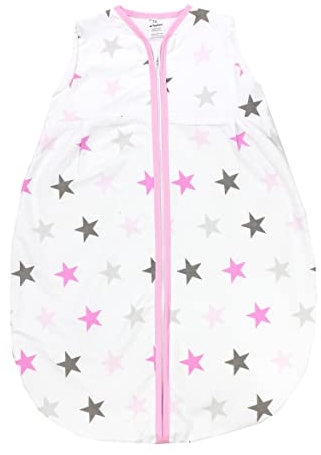 TupTam Baby Sommer Schlafsack 0.5 TOG aus OEKO-TEX zertifizierten Materialien, Farbe: Sterne Rosa Grau, Größe: 92-98