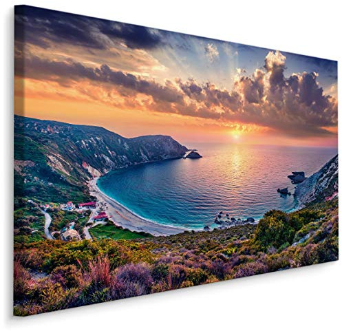 Muralo Leinwandbilder 100x70 Natur Meer Landschaft Leinwand Wandbild Kunstdruck Wasser Wellen Bucht Himmel Schlafzimmer Wohnzimmer Wanddekoration Design XXL 591 Br. 100 cm x Hö. 70 cm