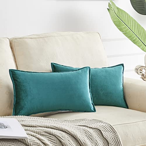 OMMATO Kissenbezug 30x50 cm Kissenbezüge Samt dekorative Kissenhülle 2er Set Dekokissen für Sofa Schlafzimmer Wohnzimmer Auto Pfauen Blau