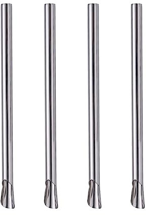 Luxshiny Stainless Steel Straws 4pcs Reusable Drinking Spoon Straws for Milk Tea, Smoothie, Coffee Stirring - 8.5 Inches (Silver)