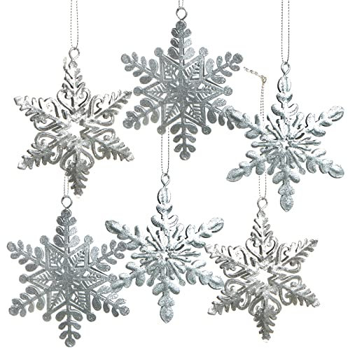 Logbuch-Verlag 6 Sterne Anhänger Weihnachten Silber Metall mit Schnur zum Aufhängen - weihnachtlicher Baumschmuck 8 cm Silber Schneeflocken