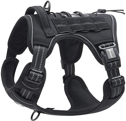 Auroth Tactical Anti Pull Dog Harness, Adjustable, Breathable, Reflective, Military Materials, Size L, Black