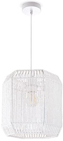 Paco Home Pendelleuchte Esstisch Papier Boho Hängelampe Esszimmer Lampe E27 Hängeleuchte Rattan, Farbe:Weiß (Ø24cm), Leuchtenart/Farbe:Pendelleuchte - Weiß