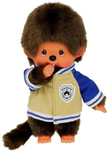 BANDAI - Monchhichi - Plüschtier Monchhichi Teddyjacke - Kultplüschtier der 80er - Kuscheliges 20 cm großes Plüschtier für Kinder und Erwachsene - SE42223